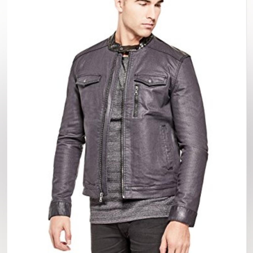 Men's Denim Coated Jacket XL Biker G by GUESS